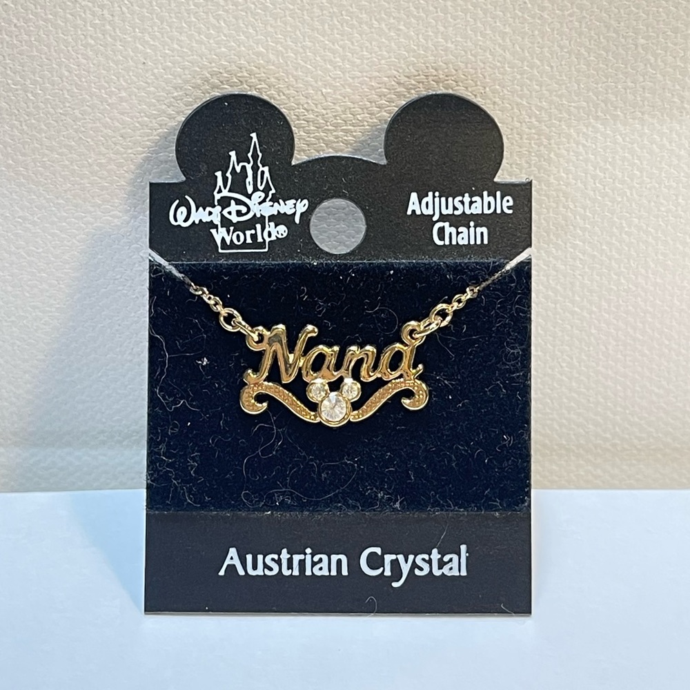 Disney Name Necklace “Nana” Mickey Mouse Crystal Icon Gold Tone Adjustable chain